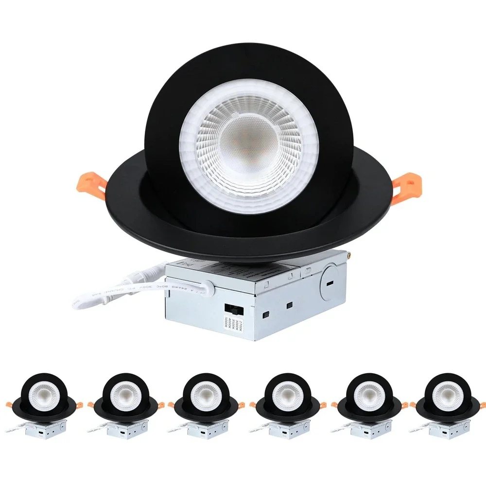 ZYC 6 Inch Gimbal LED Recessed Lighting 12W 5CCT Dimmable Black 6 Pack Canless